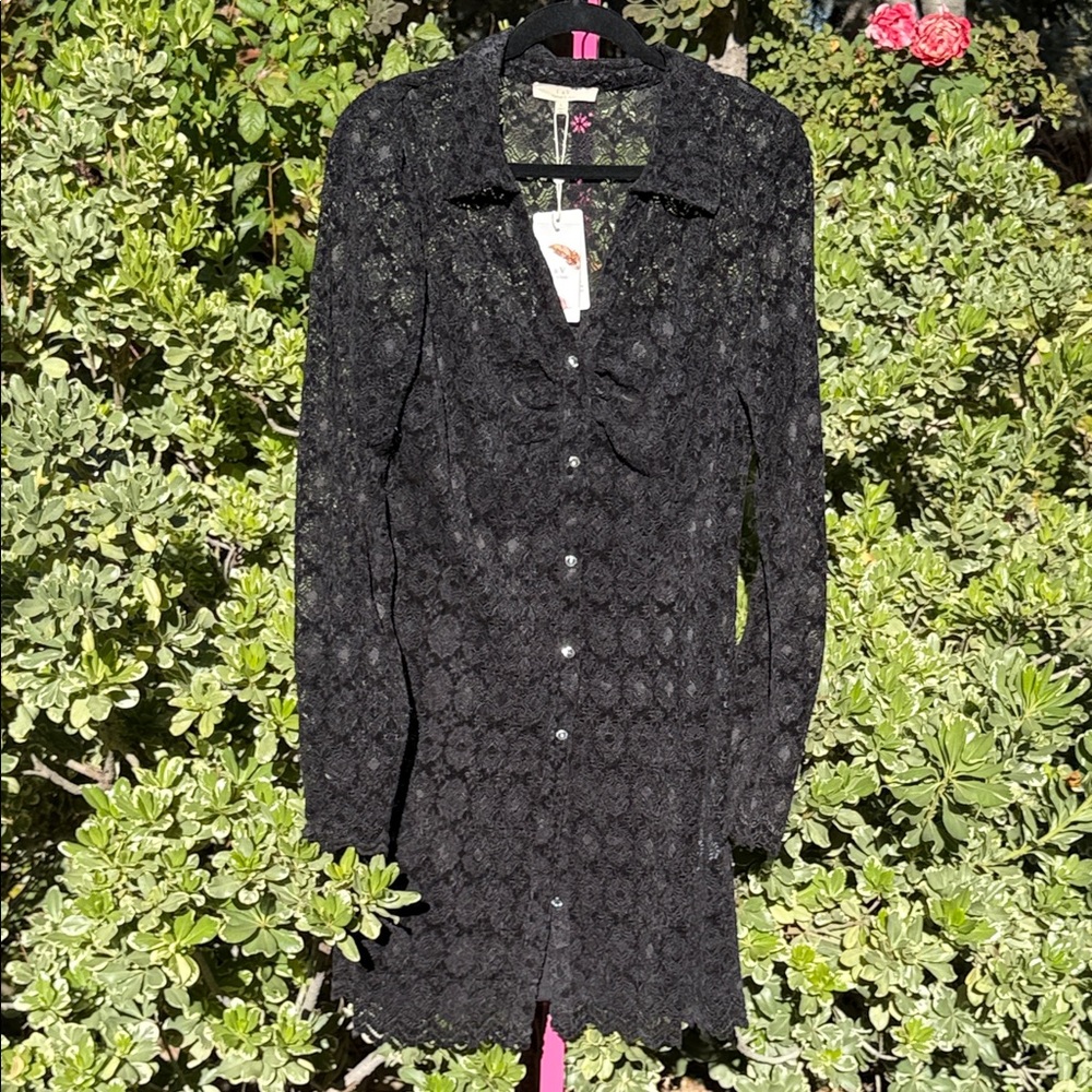 Chelsea & Violet Black Lace Button-Front Tunic Dress Size L NEW